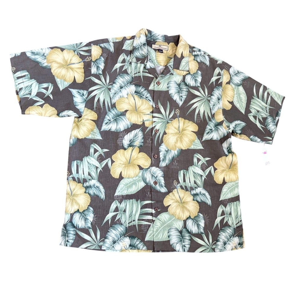 Tommy Bahama Mens Large‎ Silk Hibiscus Tropical Camp Shirt Hawaiian Luau Aloha